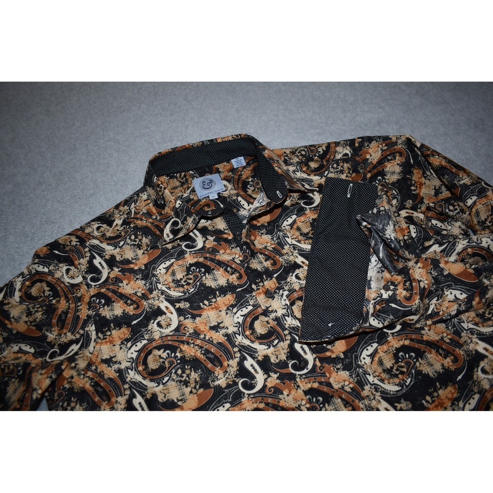 Kilburne & Finch Button Down Mens Medium Tan Black Paisley Performance Shirt